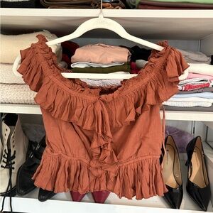 Saks Fifth Avenue Terracotta Ruffled Top